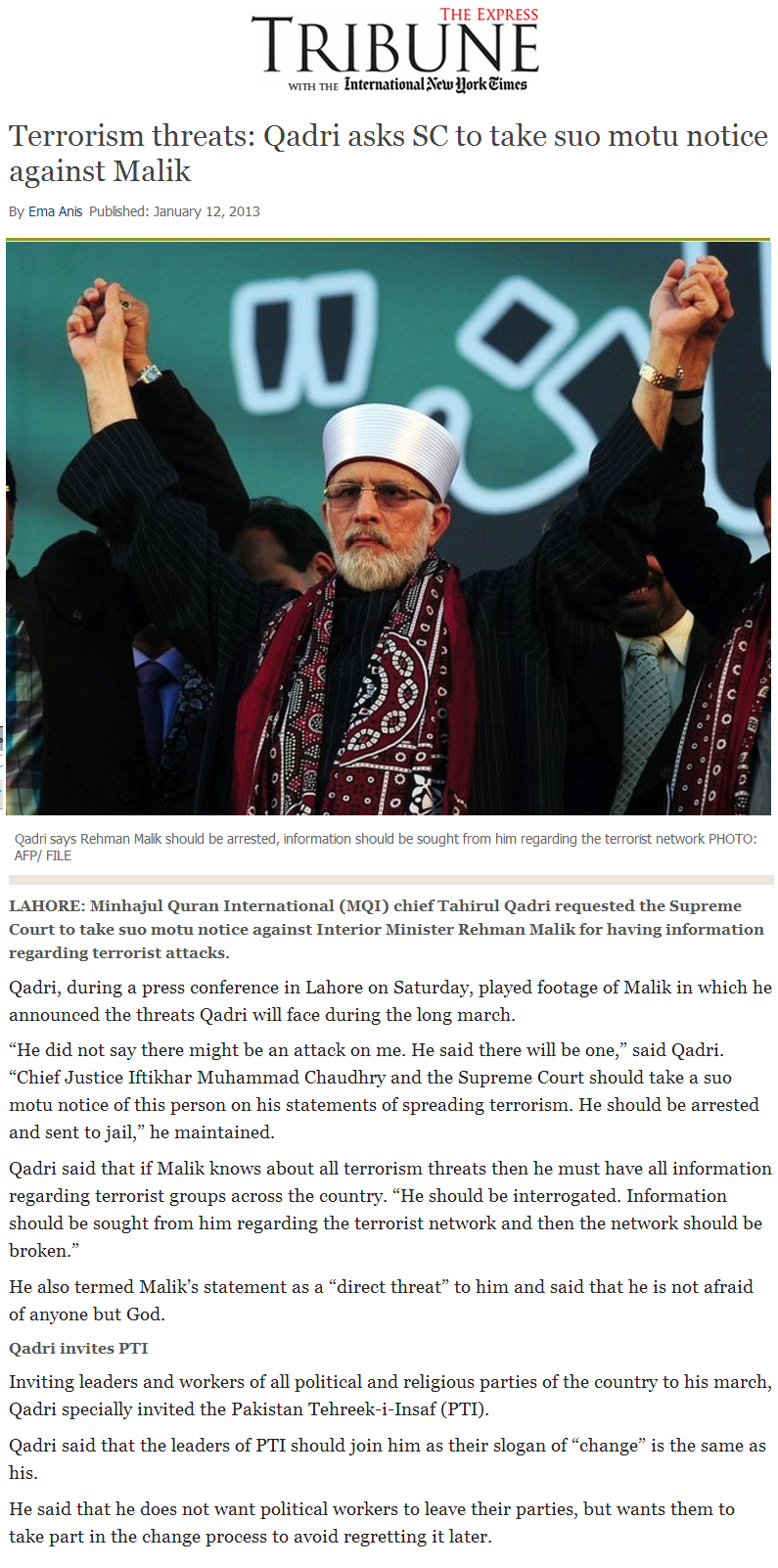 Terrorism-threats--Qadri-asks-SC-to-take-suo-motu-notice-against-Malik_The-Express-Tribune